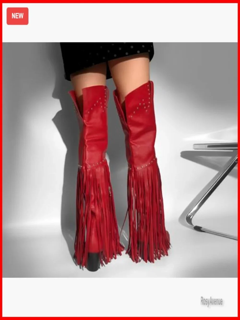 Fringe Tassel Over Knee Western Boots Wide Calf Block Heel Zip Closure